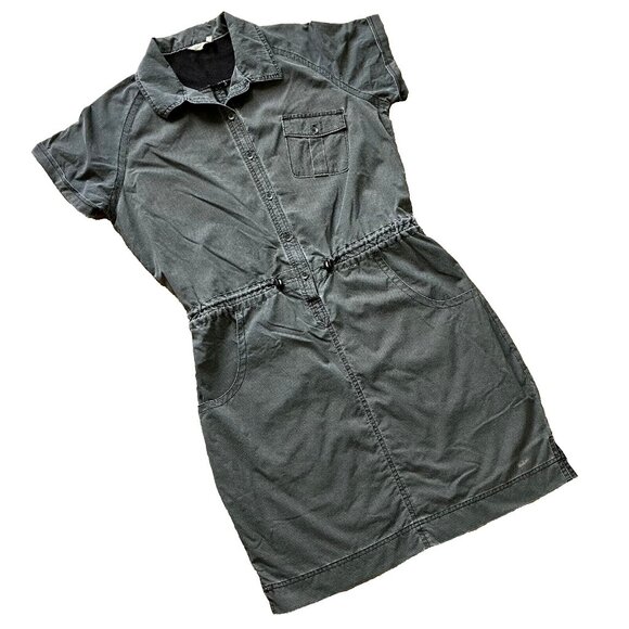 Woolrich Nylon Windwood Travel Dress with Pockets Short Sleeves Grey Check - Picture 3 of 7